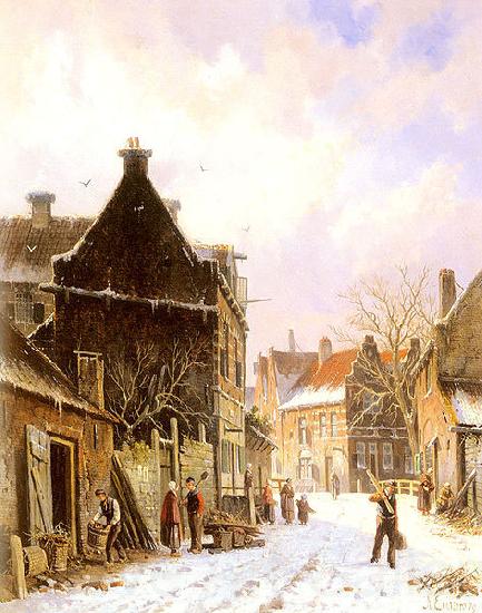 Adrianus Eversen A Village Street Scene in Winter France oil painting art